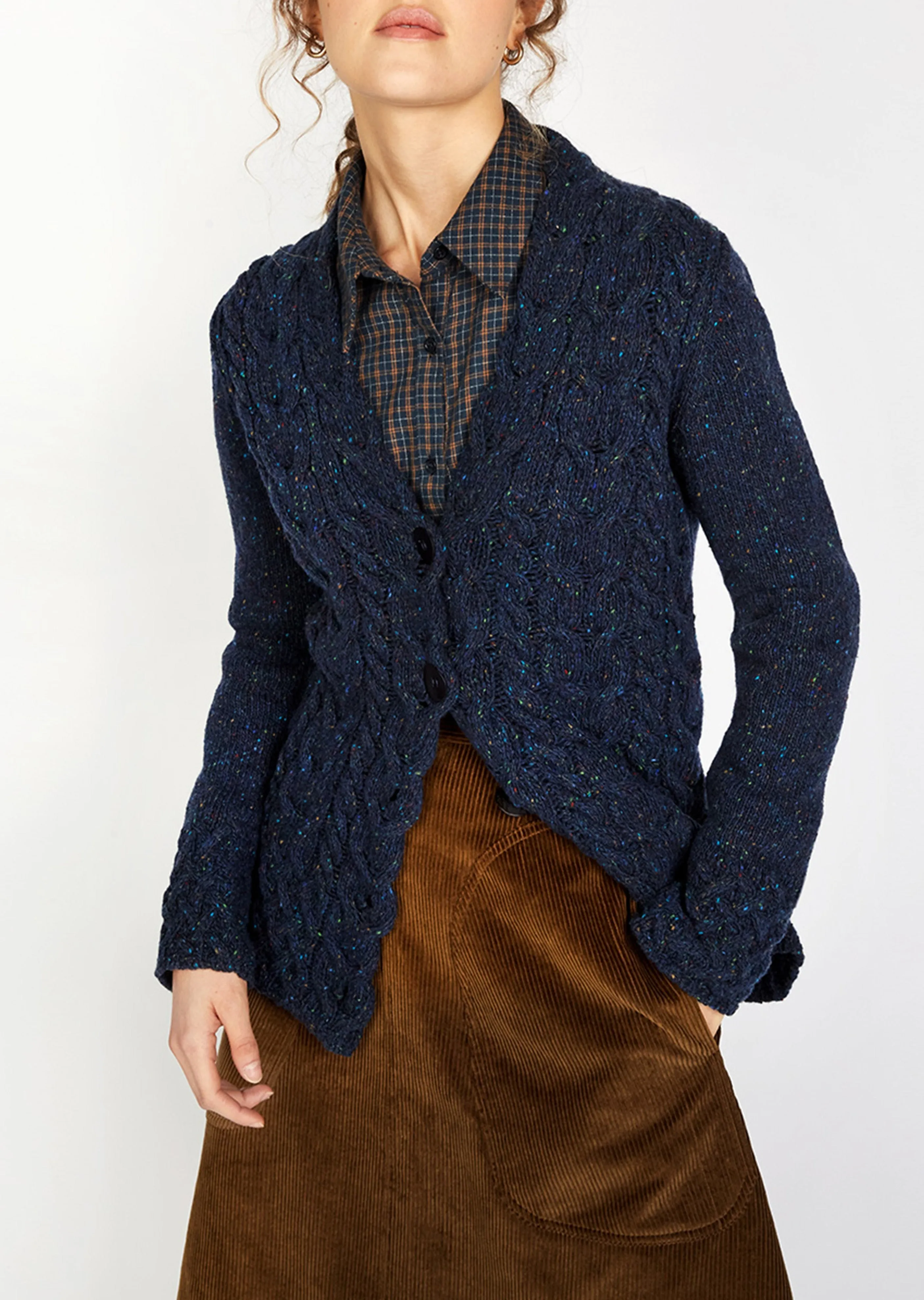 IrelandsEye Horseshoe Aran Cardigan | Rich Navy