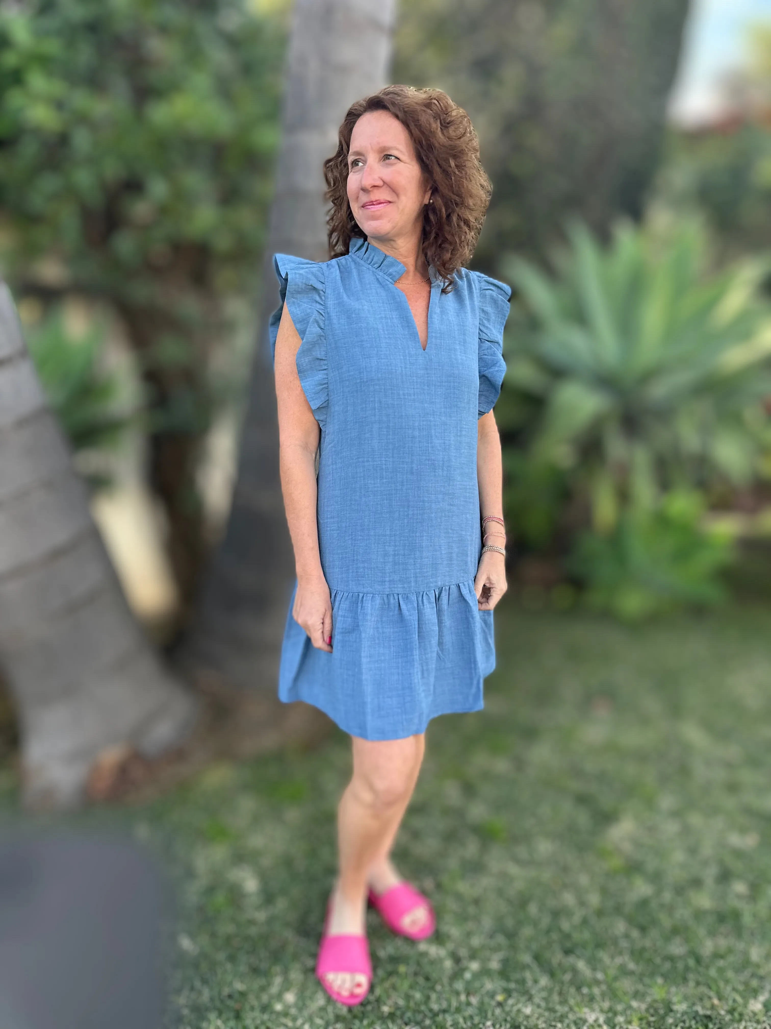 Joy Joy Ruffles Layered Dress in Denim