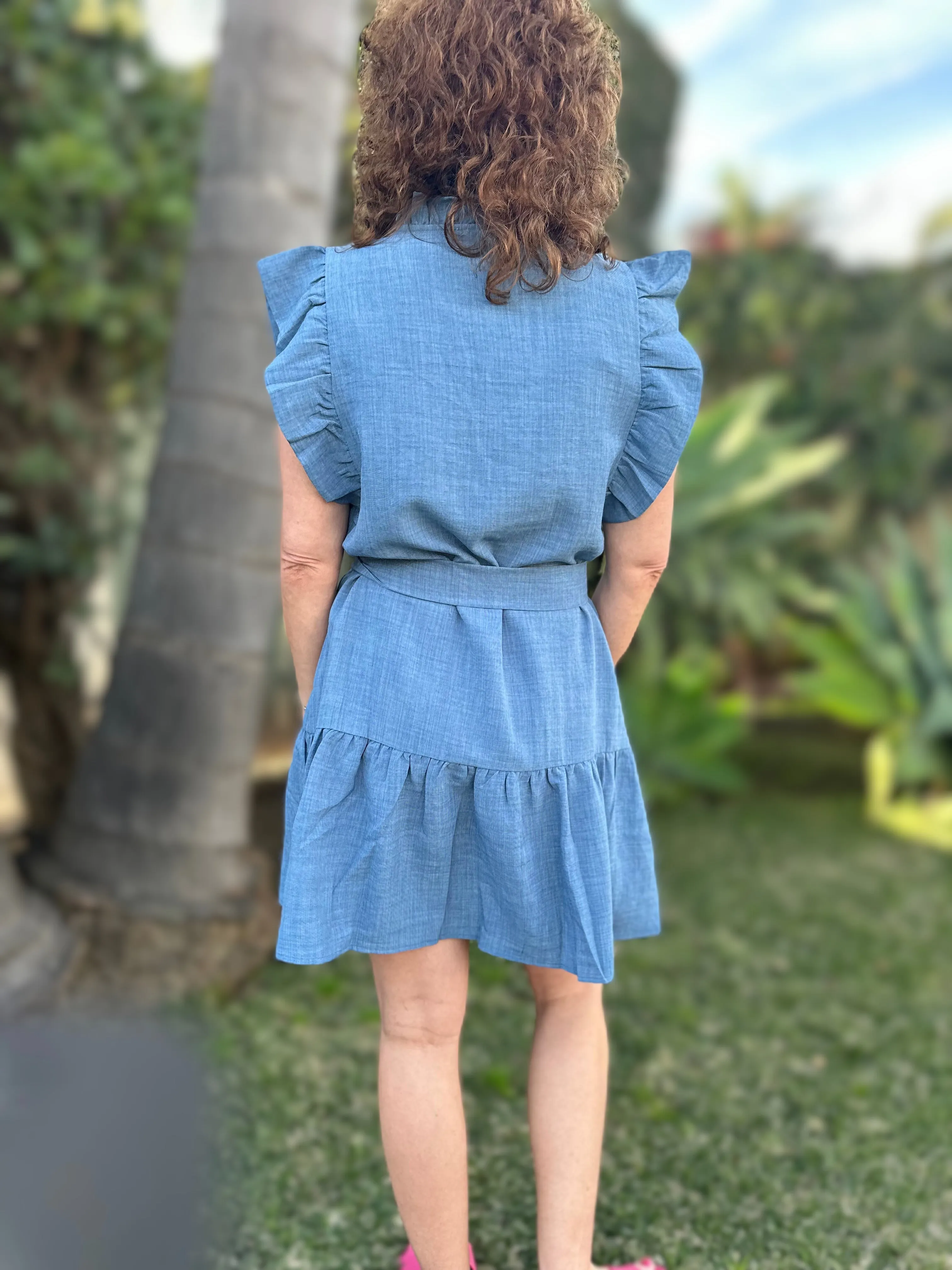 Joy Joy Ruffles Layered Dress in Denim