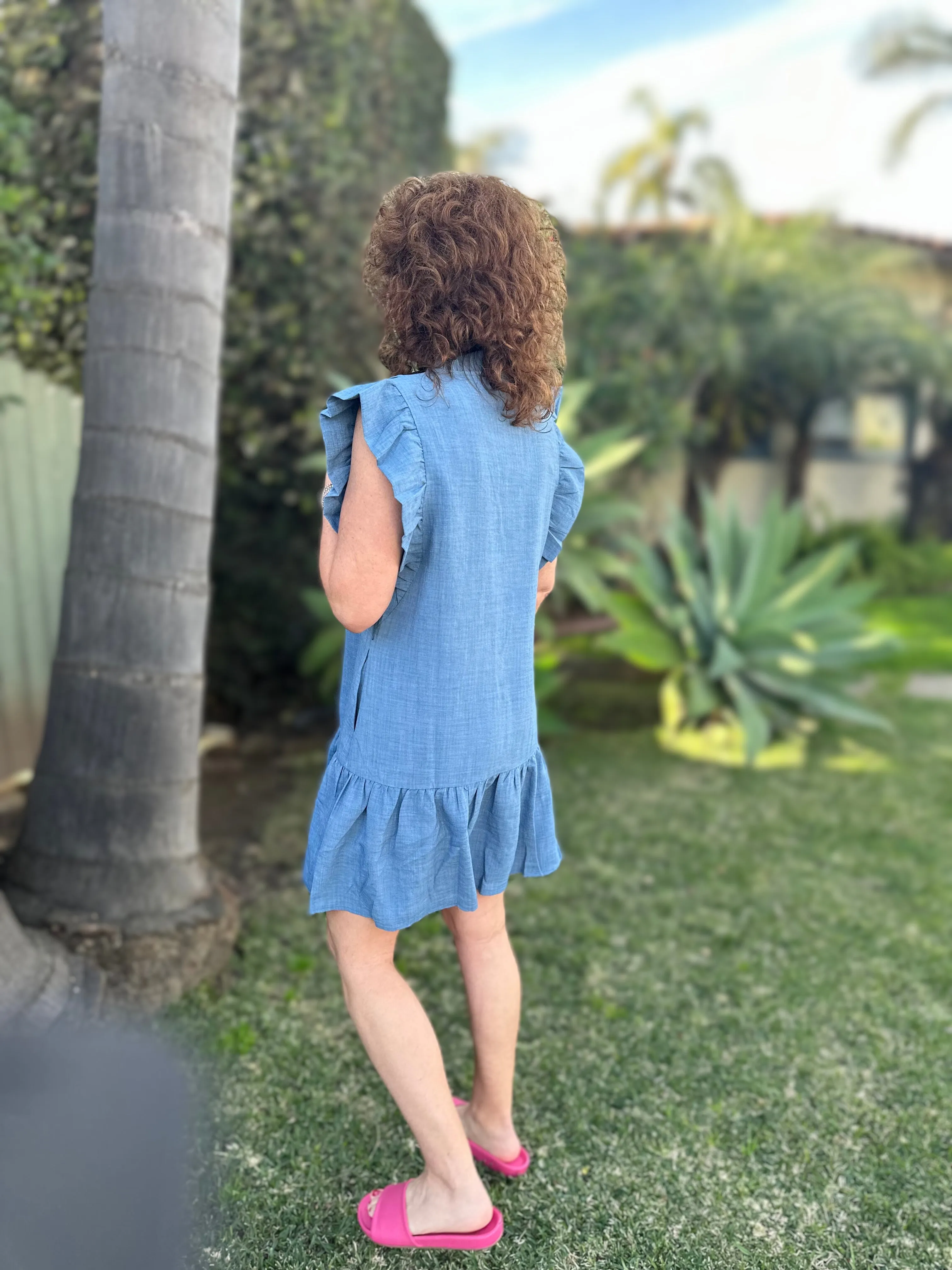 Joy Joy Ruffles Layered Dress in Denim