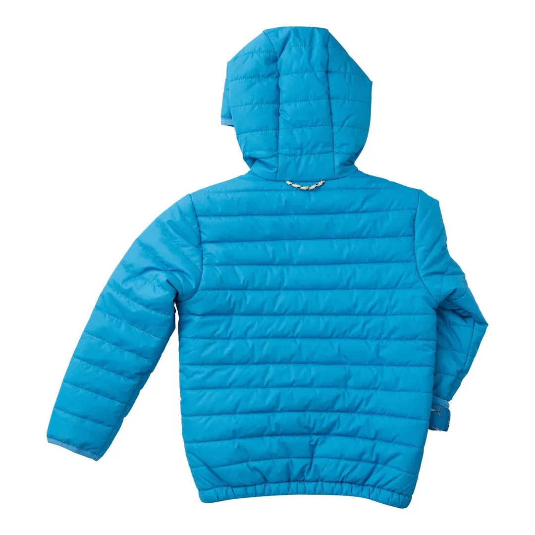 Kid's Hooded Puffer Jacket in Dresden Blue with Bigeye Tuna Print Liner