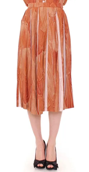 Licia Florio Orange Brown Below-Knee Chic Skirt