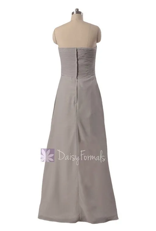 Light Warm Gray Long Chiffon Sweetheart Bridesmaid Dress W/Cascade Ruffles(BM292)