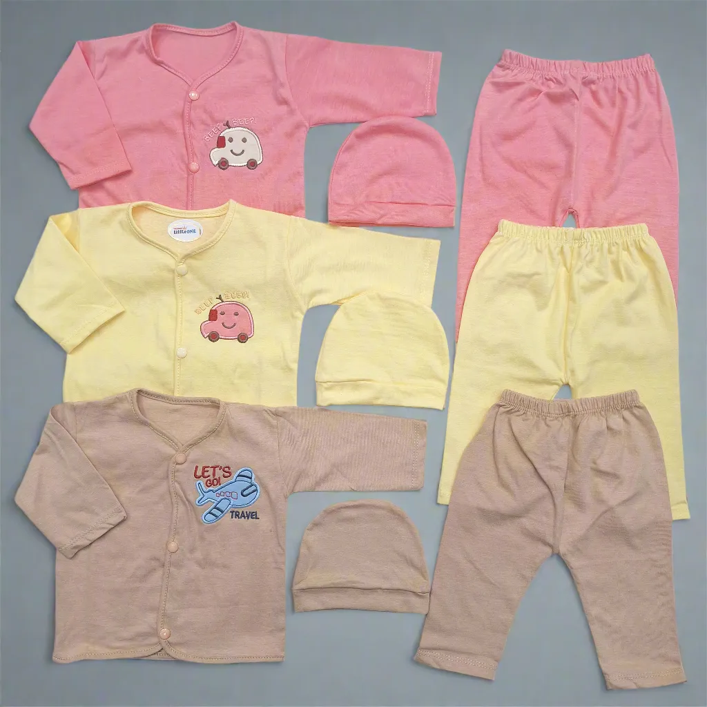 Little One - Pack of 3 - Night Suits - Yellow Pink Brown