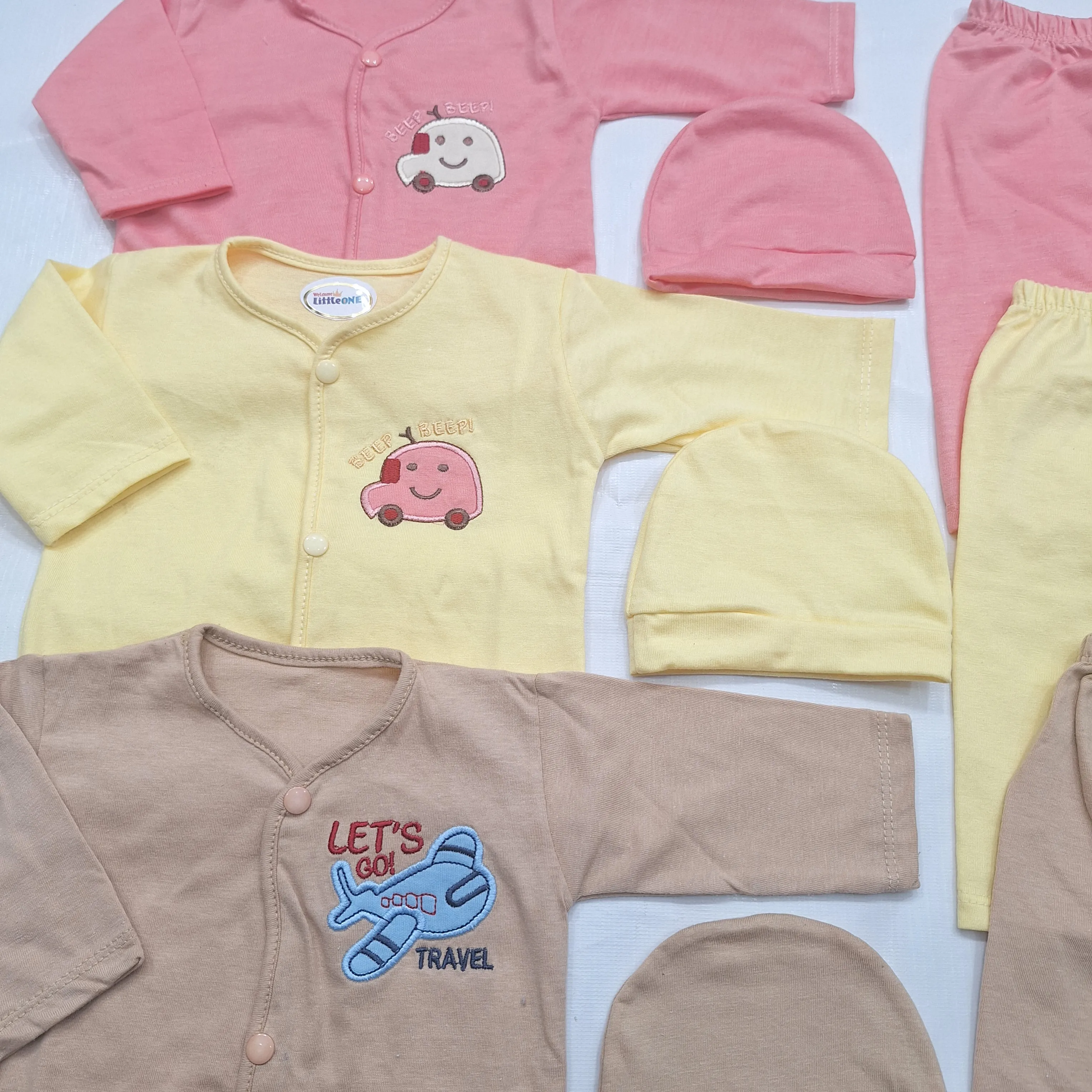 Little One - Pack of 3 - Night Suits - Yellow Pink Brown