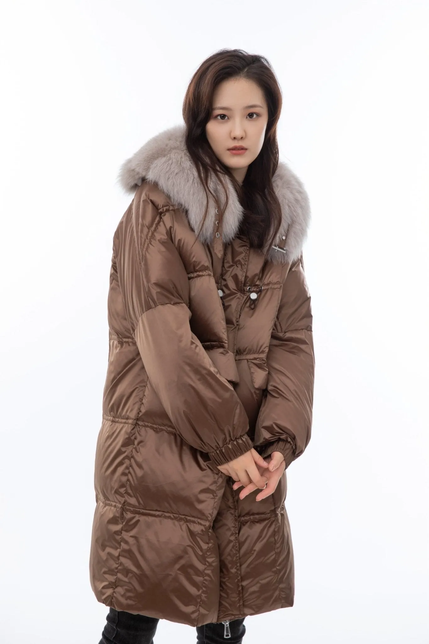 Luxurious Brown Oversize Long Down Jacket