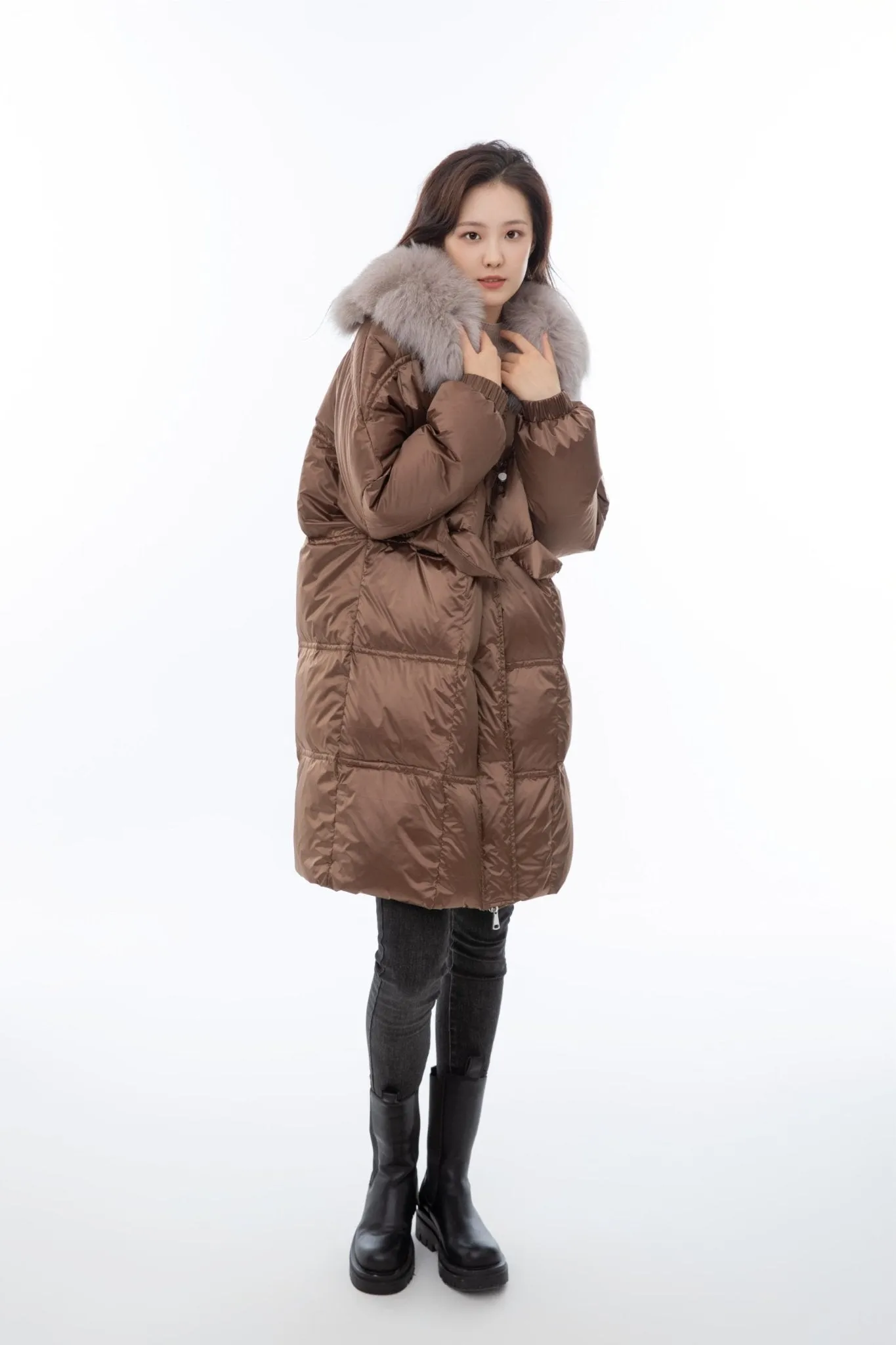 Luxurious Brown Oversize Long Down Jacket