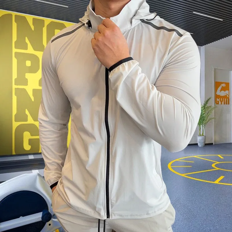 Men Fitness Training Jackets Zipper Pocket Hooded Workout Coat Gym Sportswear Running Hoodies Outdoor Sport Hiking Clothing Tops