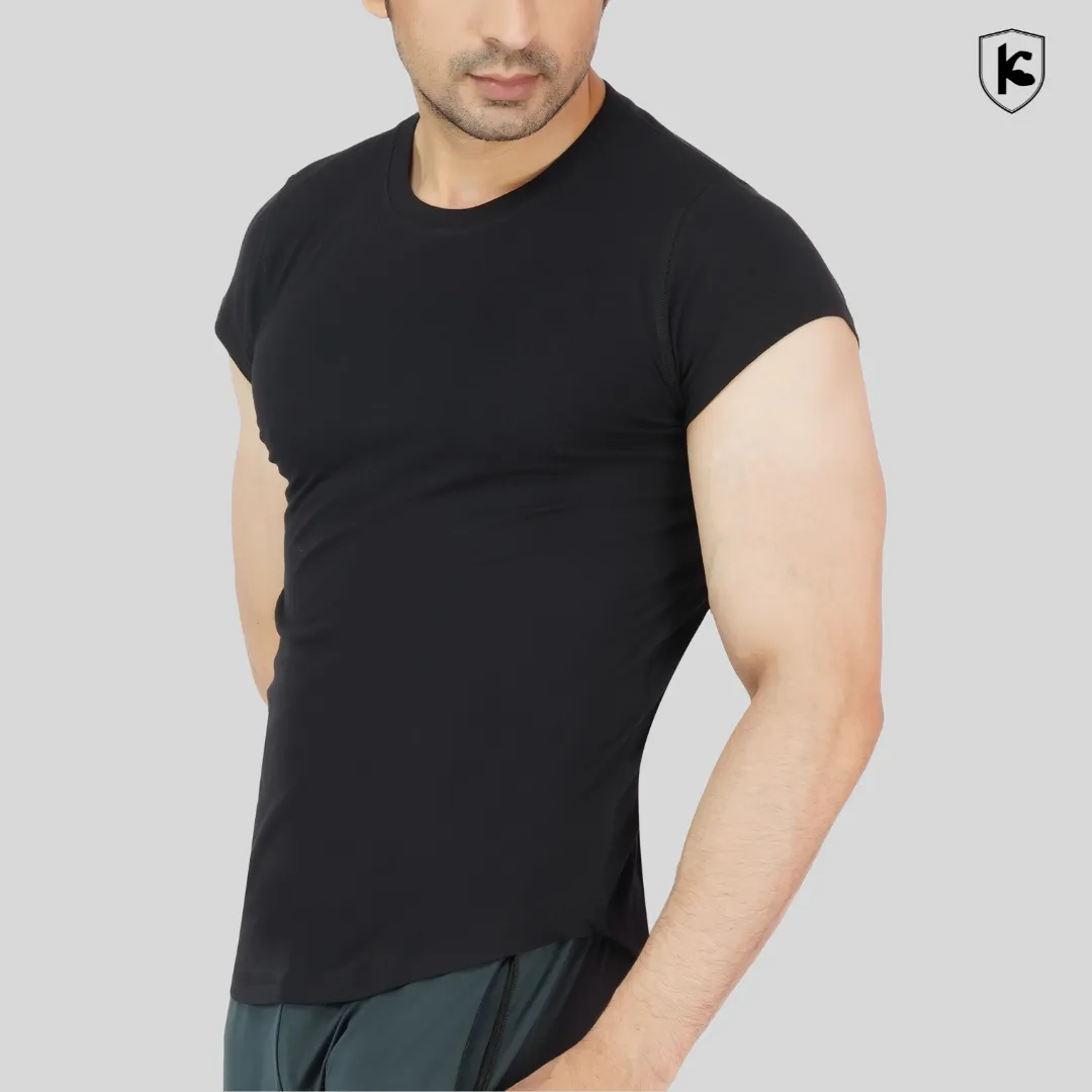 Mens Crop Sleeves Cotton Lycra T-shirt