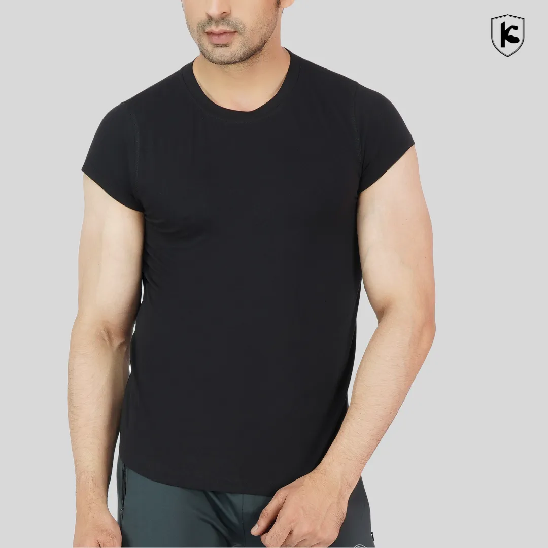 Mens Crop Sleeves Cotton Lycra T-shirt