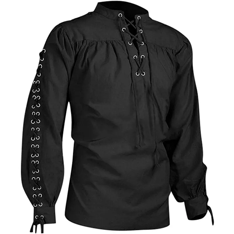 Men's Medieval Gothic Renaissance Shirt Long Sleeve Scottish Costume