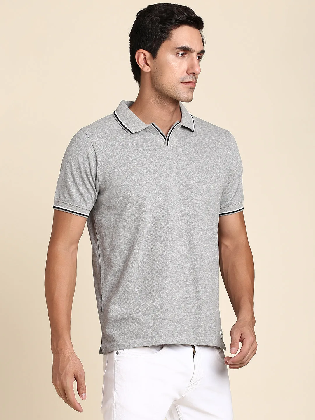 Men's Soft And Stretchy Fabric Grey Casual Polo Tshirt