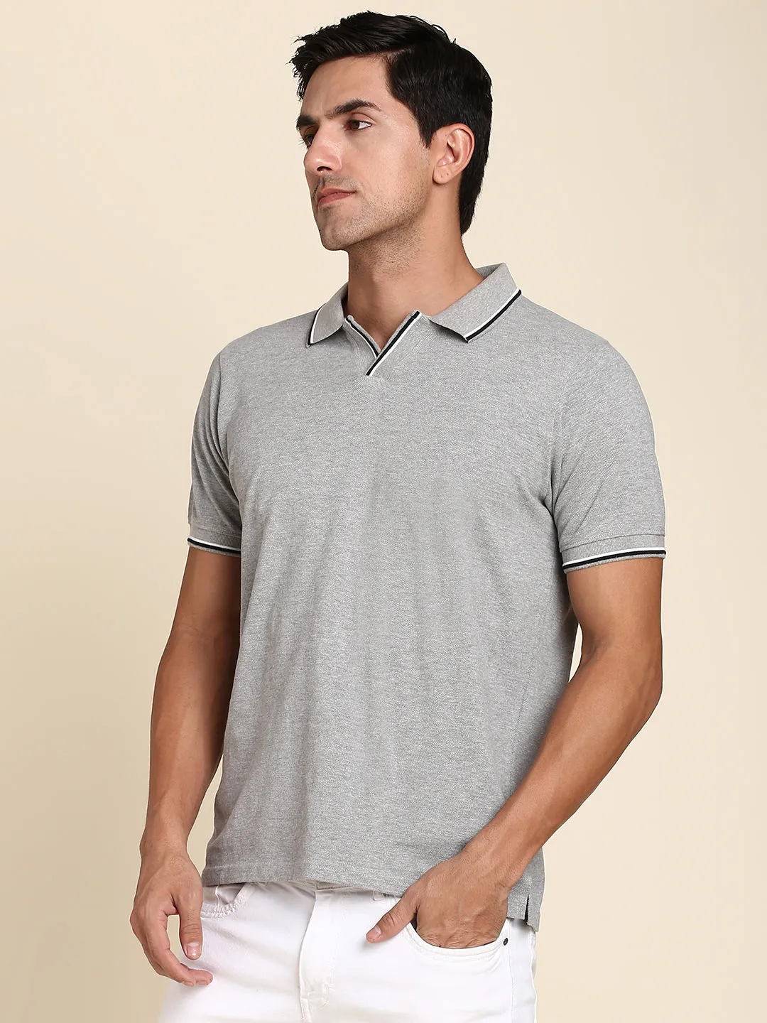 Men's Soft And Stretchy Fabric Grey Casual Polo Tshirt