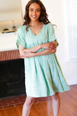 Mint Ditsy Floral Woven Dolman V Neck Dress