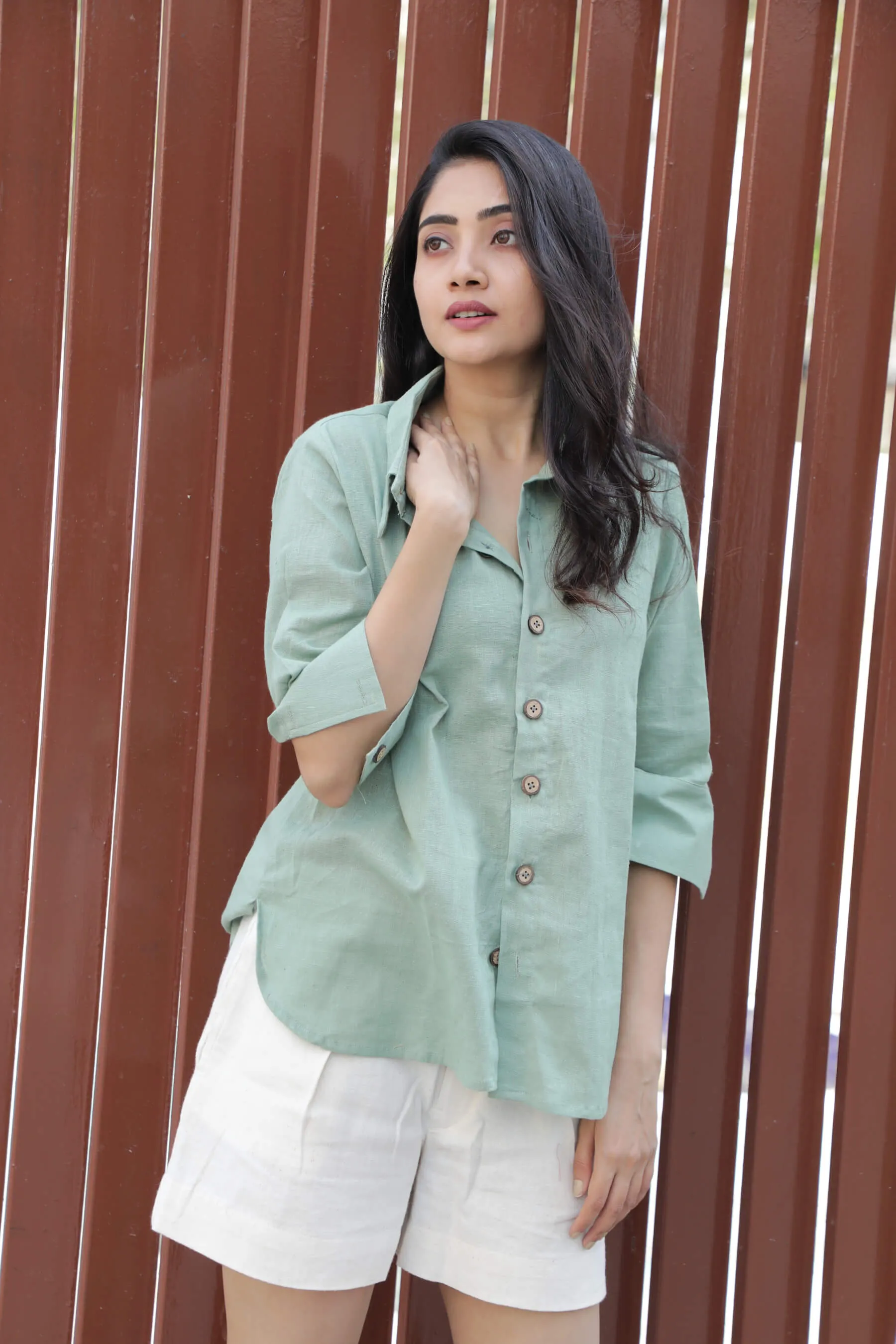 Mint Green Kala Cotton Shirt for Women