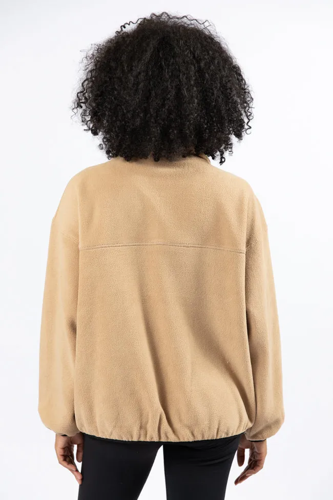 Outside The Box Beige Contrast Trim Fleece Pullover