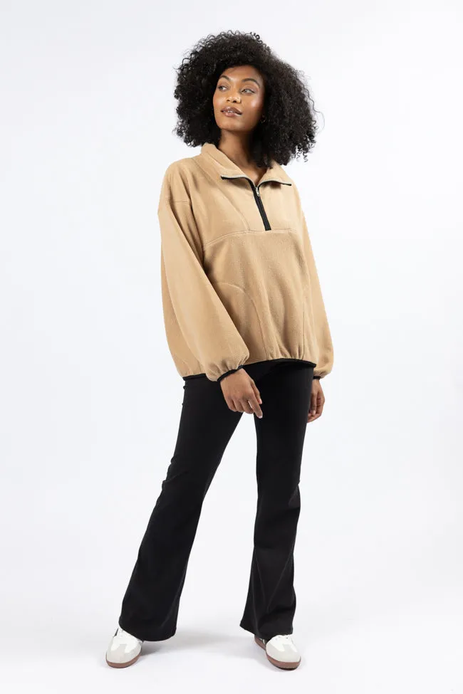 Outside The Box Beige Contrast Trim Fleece Pullover