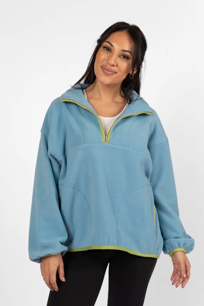 Outside The Box Blue Contrast Trim Fleece Pullover