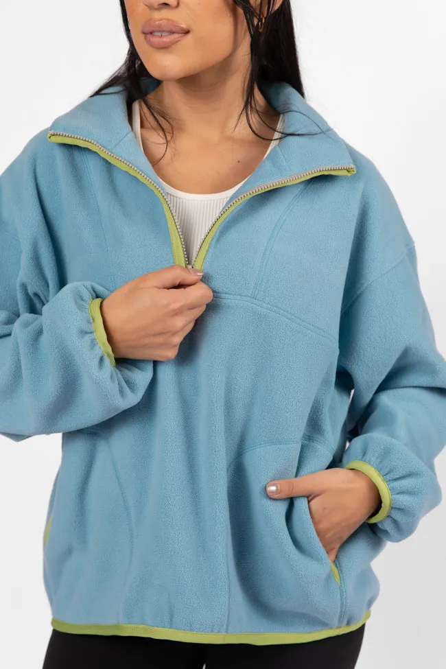 Outside The Box Blue Contrast Trim Fleece Pullover