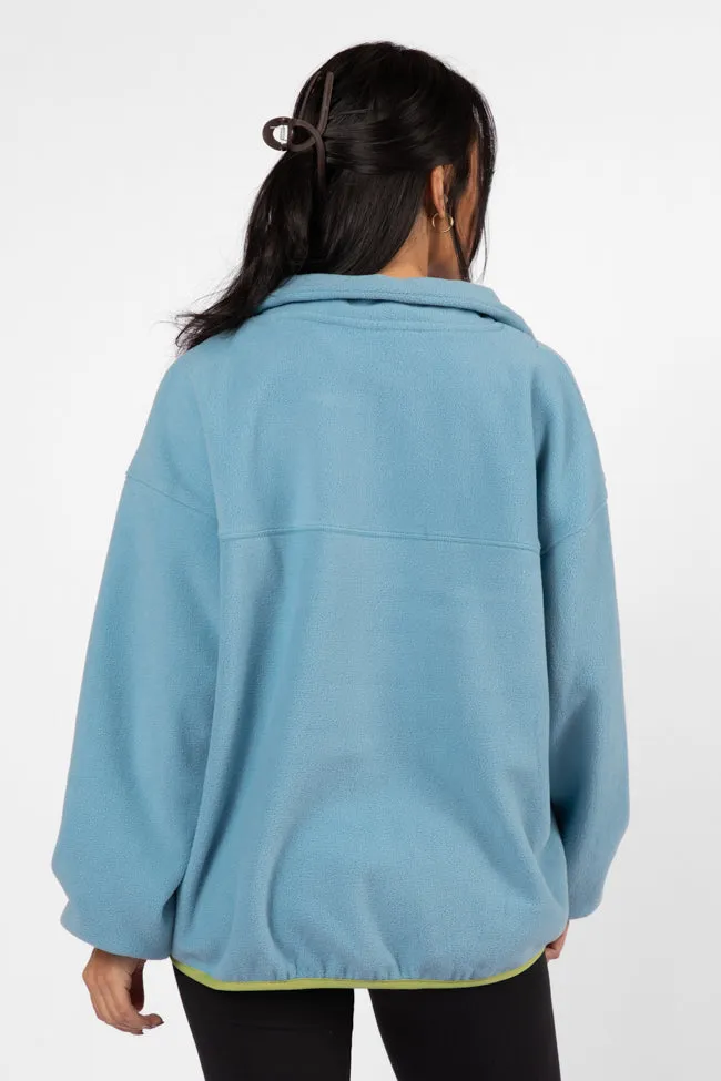 Outside The Box Blue Contrast Trim Fleece Pullover