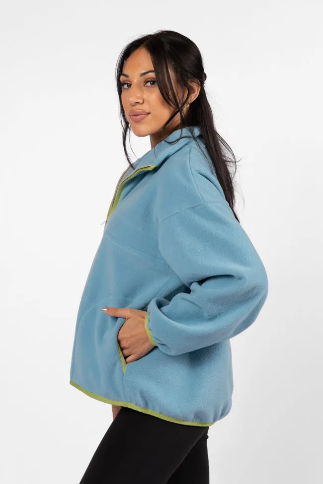 Outside The Box Blue Contrast Trim Fleece Pullover