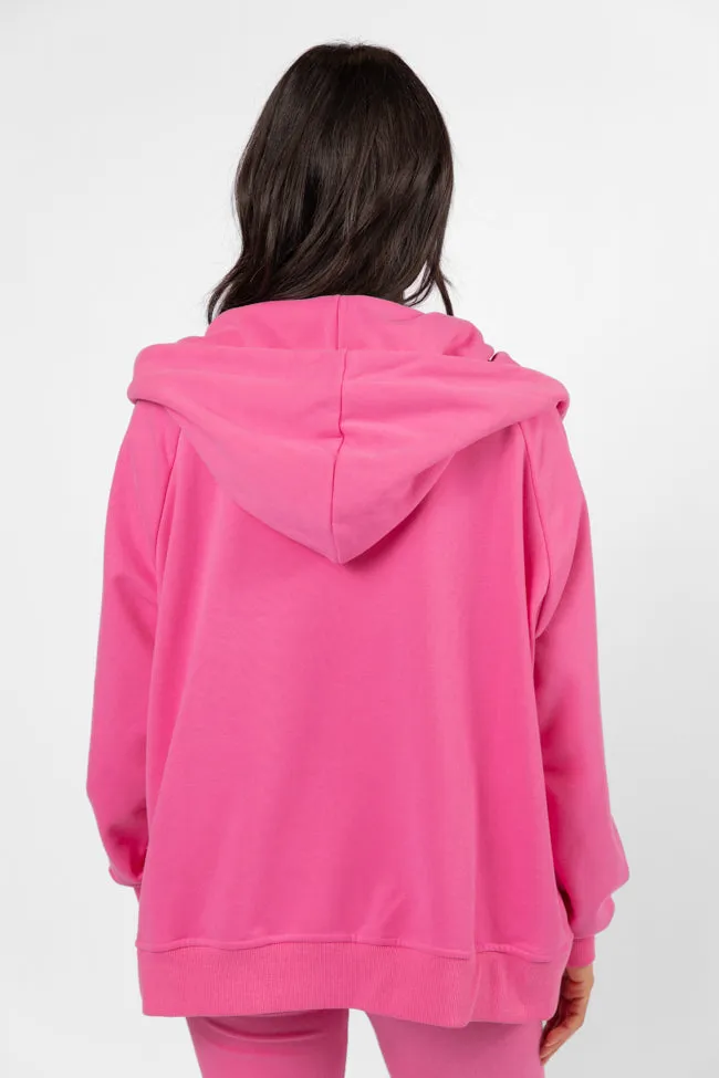 Outta Sight Pink Button Detail Hooded Pullover