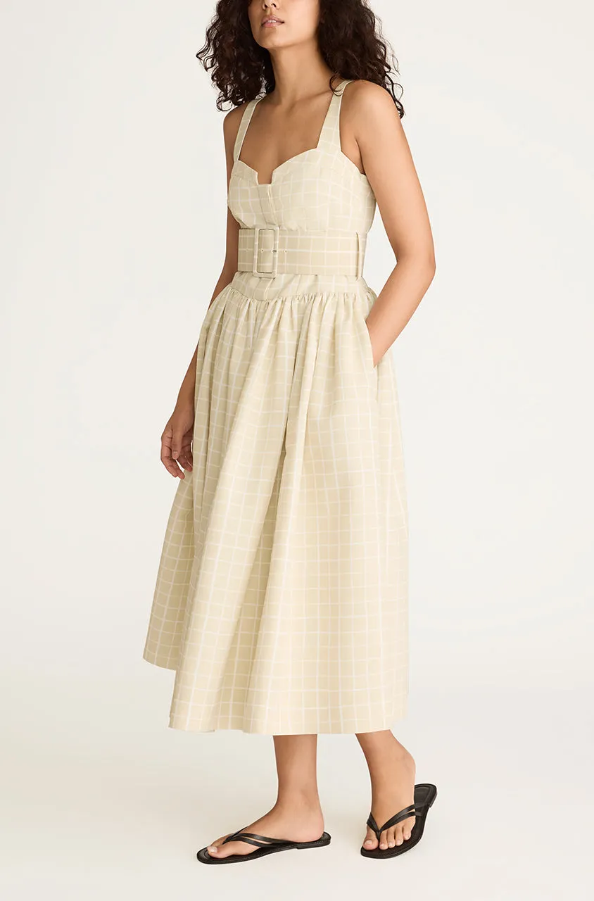 Painterly Windowpane Belted Bustier Dress