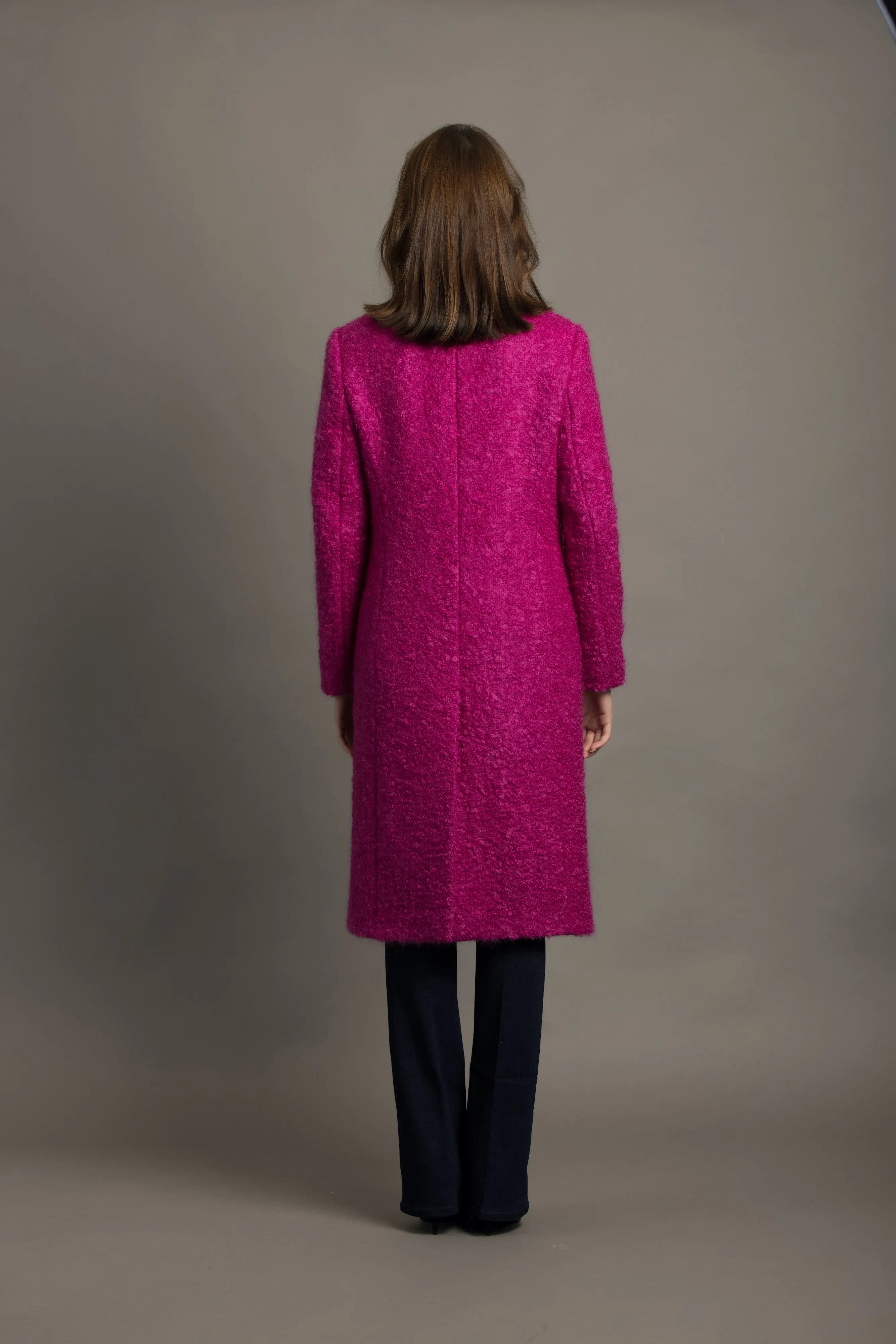 Pink Boucle Wool-Ladies single breasted coat.