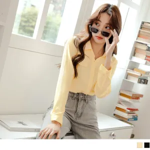 PURE COLOR ASYMMETRICAL POCKETS LONG SLEEVE SHIRTS