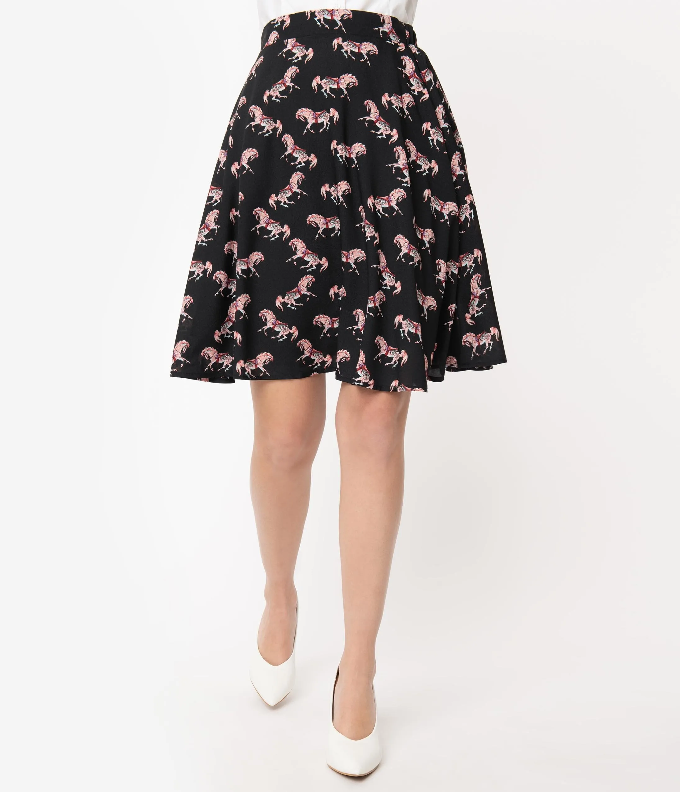 Smak Parlour Black Carousel Pony Print Seek Greatness Flare Skirt