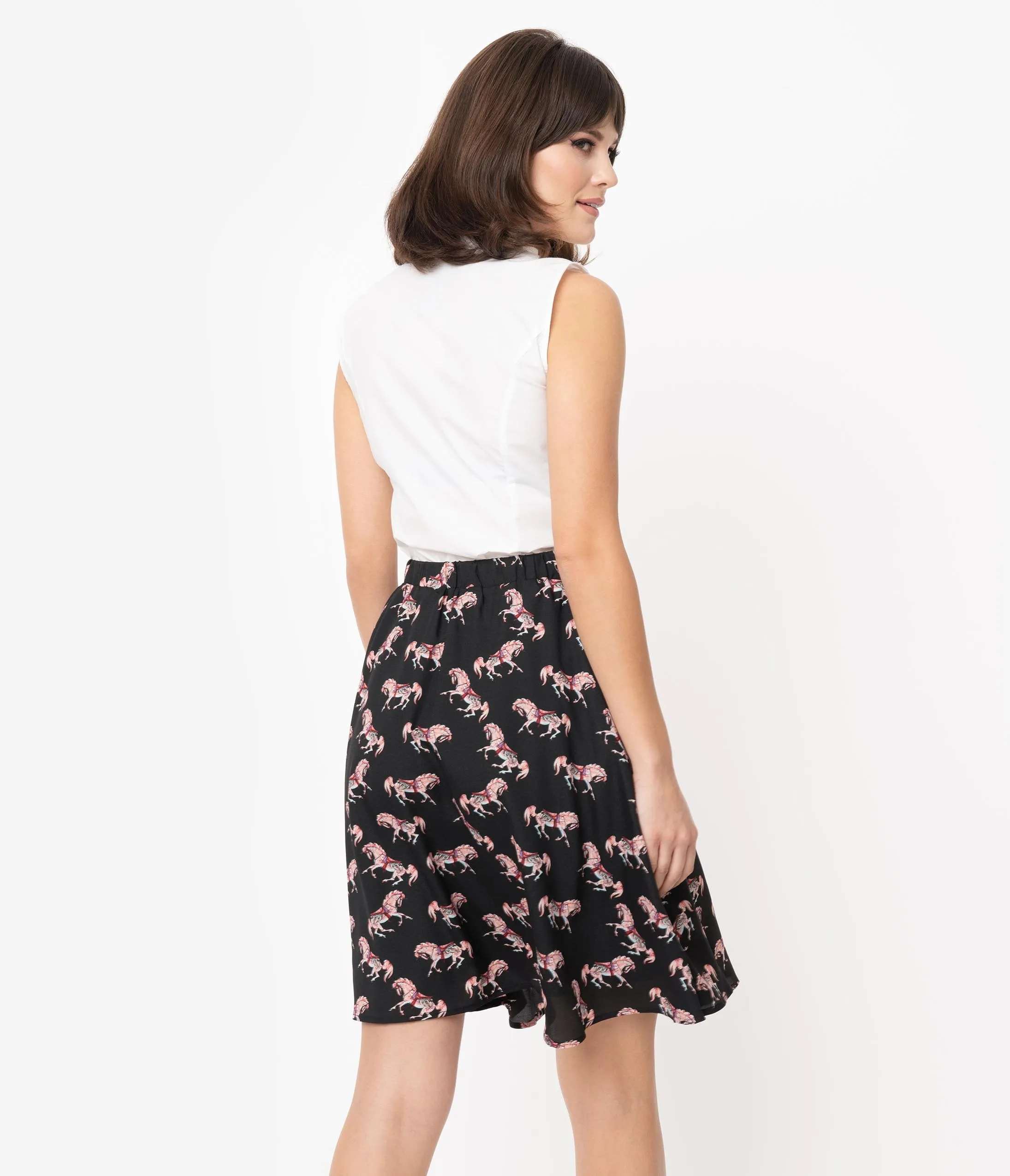 Smak Parlour Black Carousel Pony Print Seek Greatness Flare Skirt