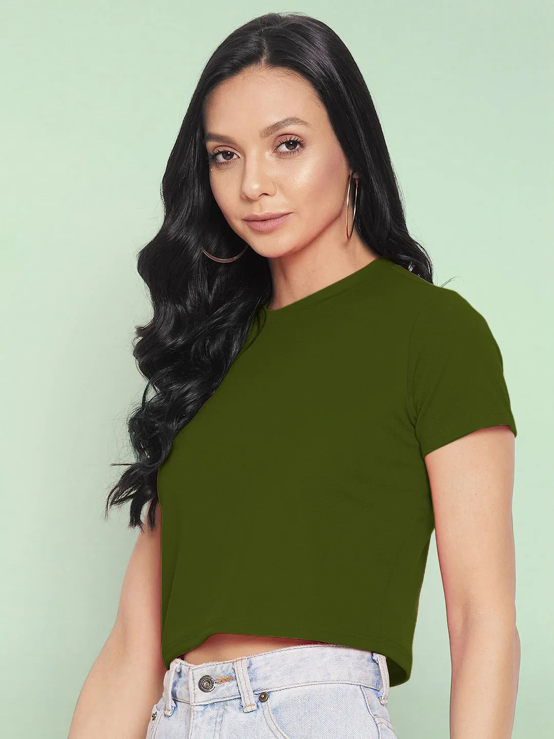 Solid Cotton Stretchable Crop Top