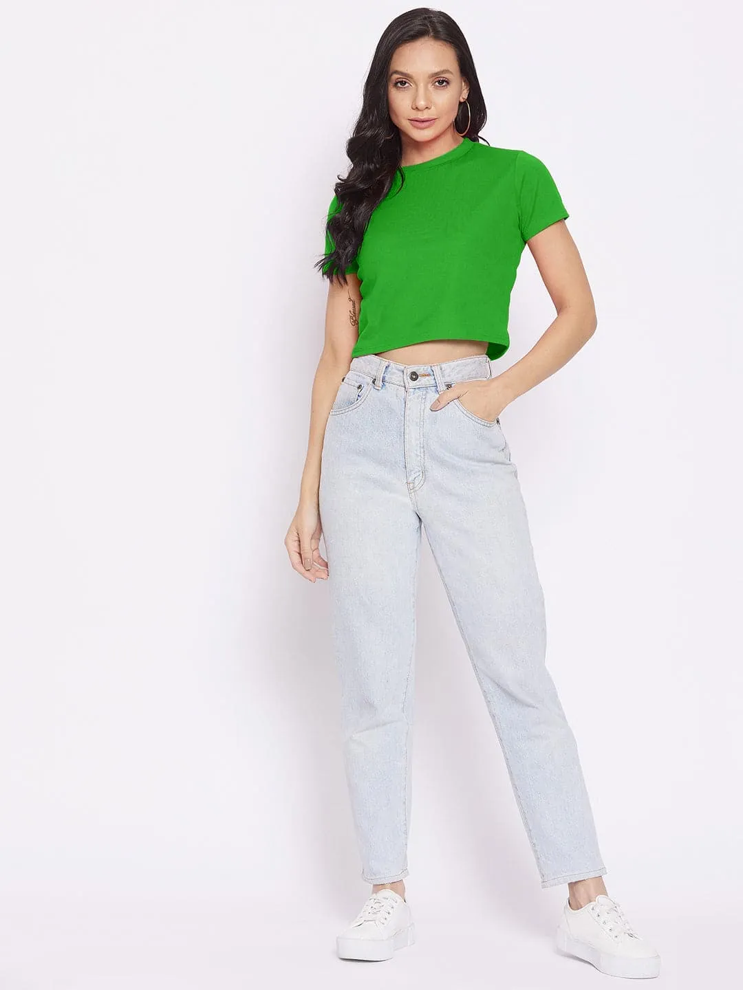 Solid Cotton Stretchable Crop Top