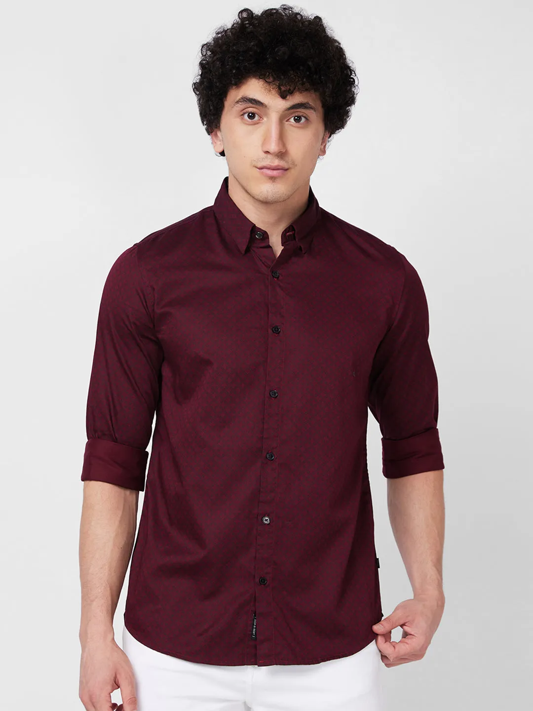 Spykar Red PRINTED FULL SLEEVE Shirt For Men