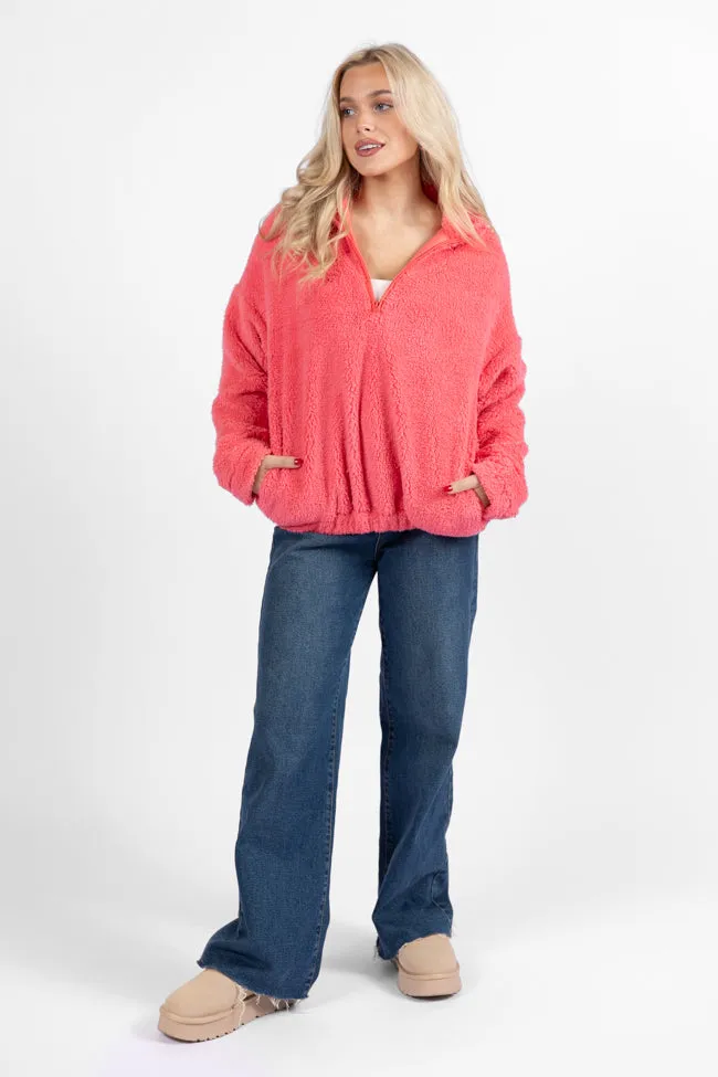 Stay Here Coral Sherpa Pullover FINAL SALE