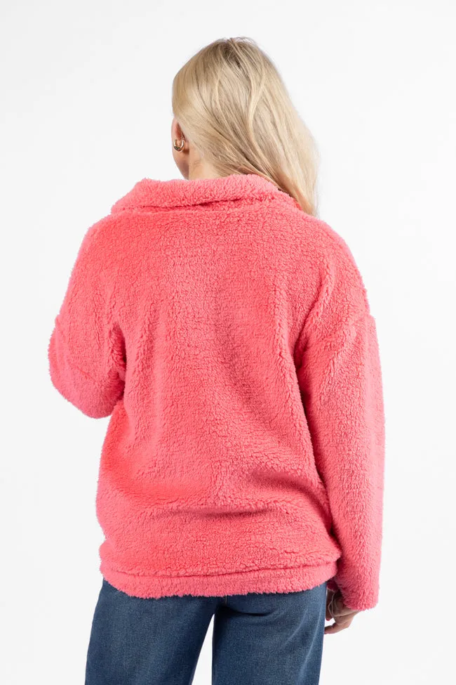 Stay Here Coral Sherpa Pullover FINAL SALE