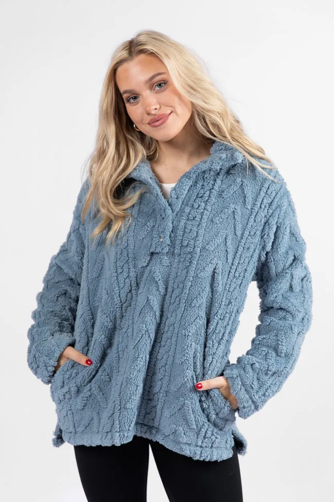 Take The Leap Blue Cable Detail Sherpa Pullover FINAL SALE