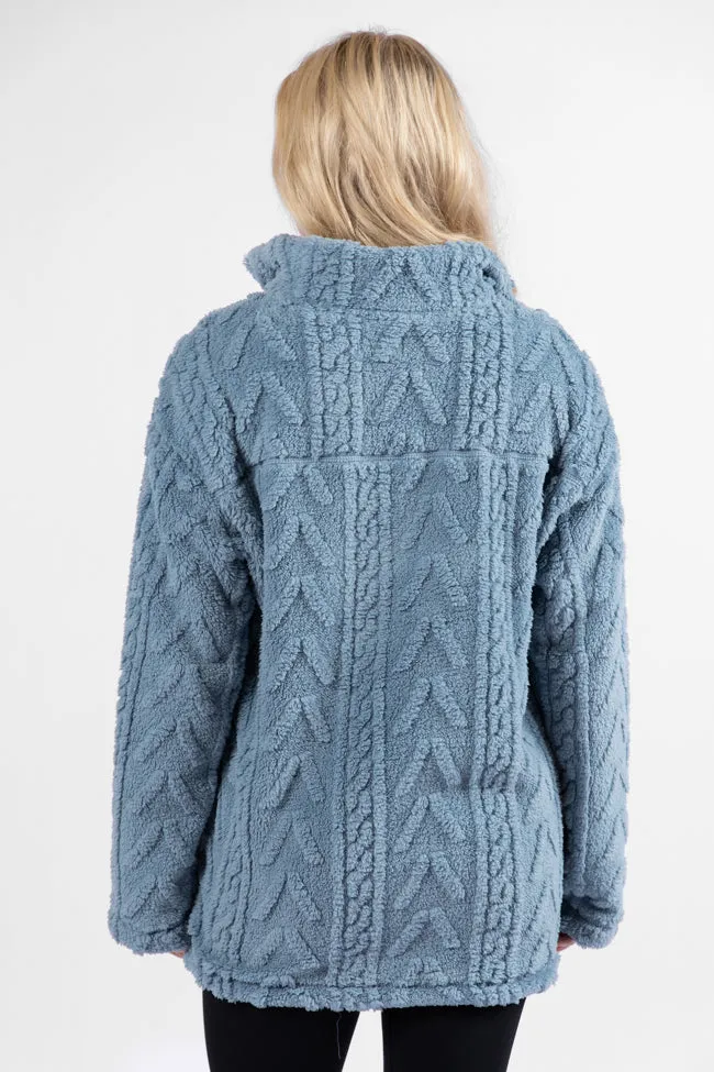 Take The Leap Blue Cable Detail Sherpa Pullover FINAL SALE