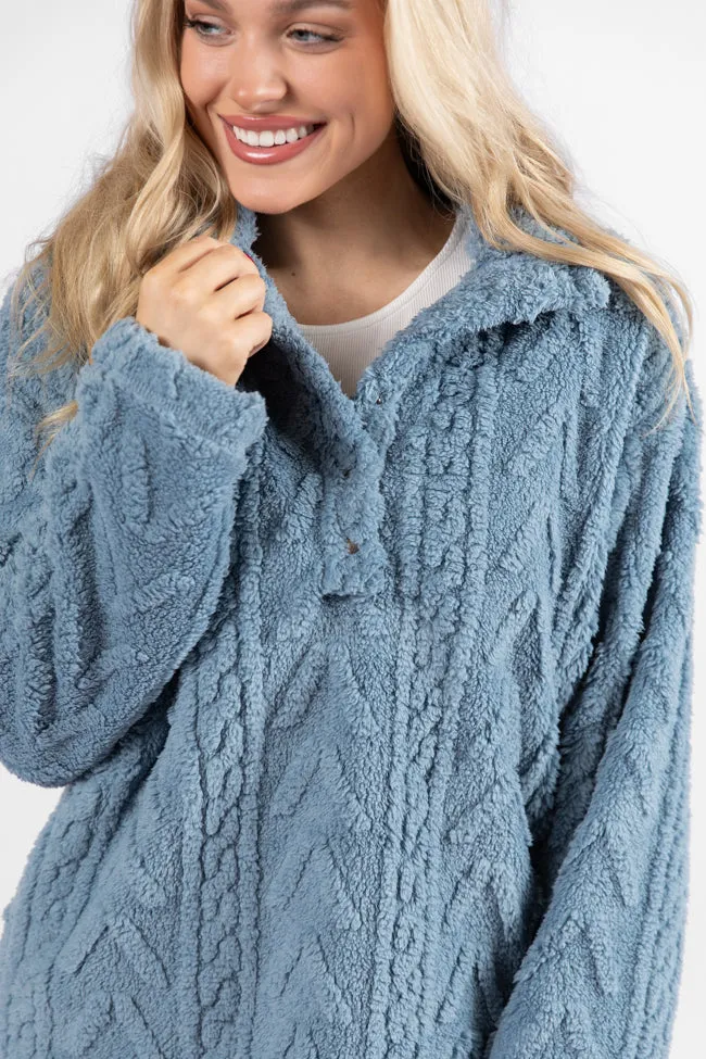 Take The Leap Blue Cable Detail Sherpa Pullover FINAL SALE