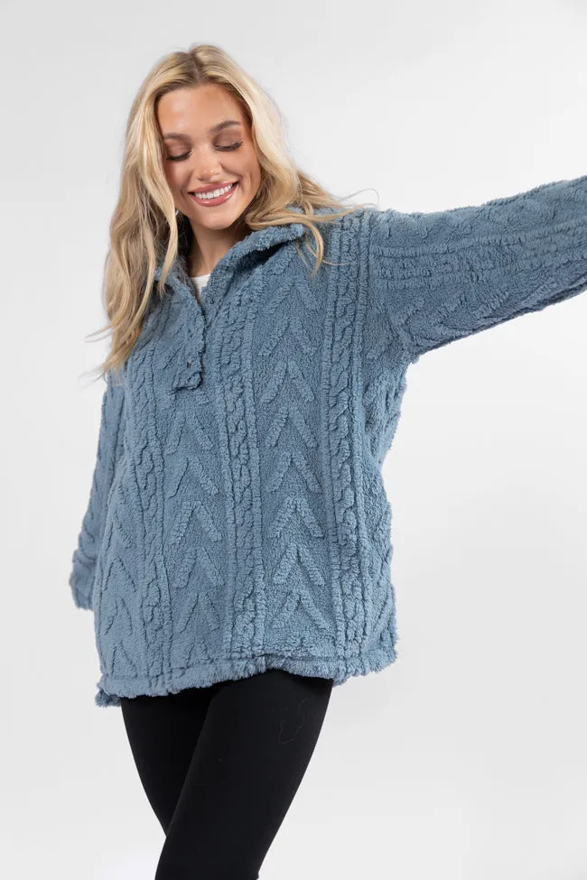 Take The Leap Blue Cable Detail Sherpa Pullover FINAL SALE