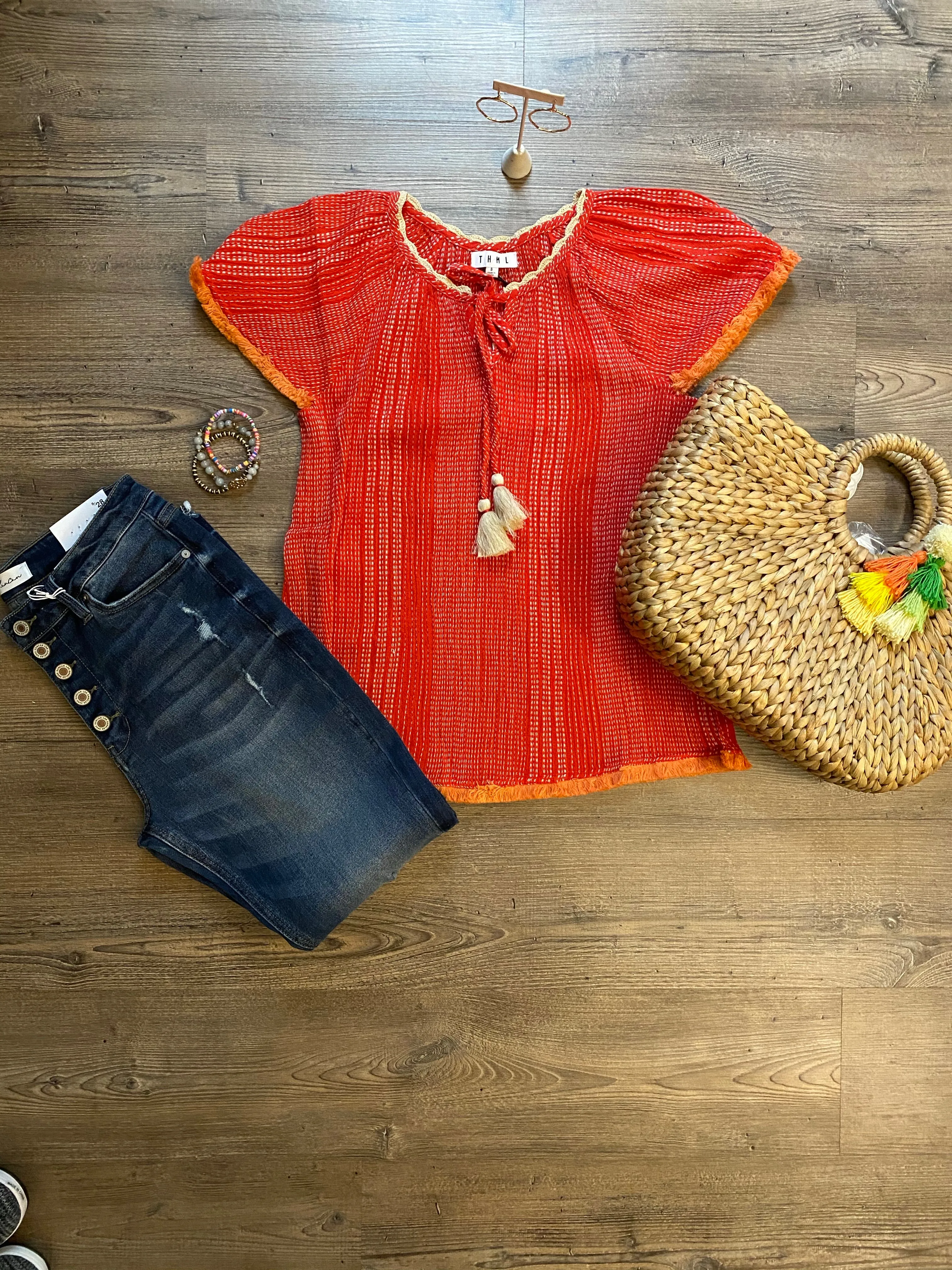 THML Orange Raglan Top with Fringe Detail