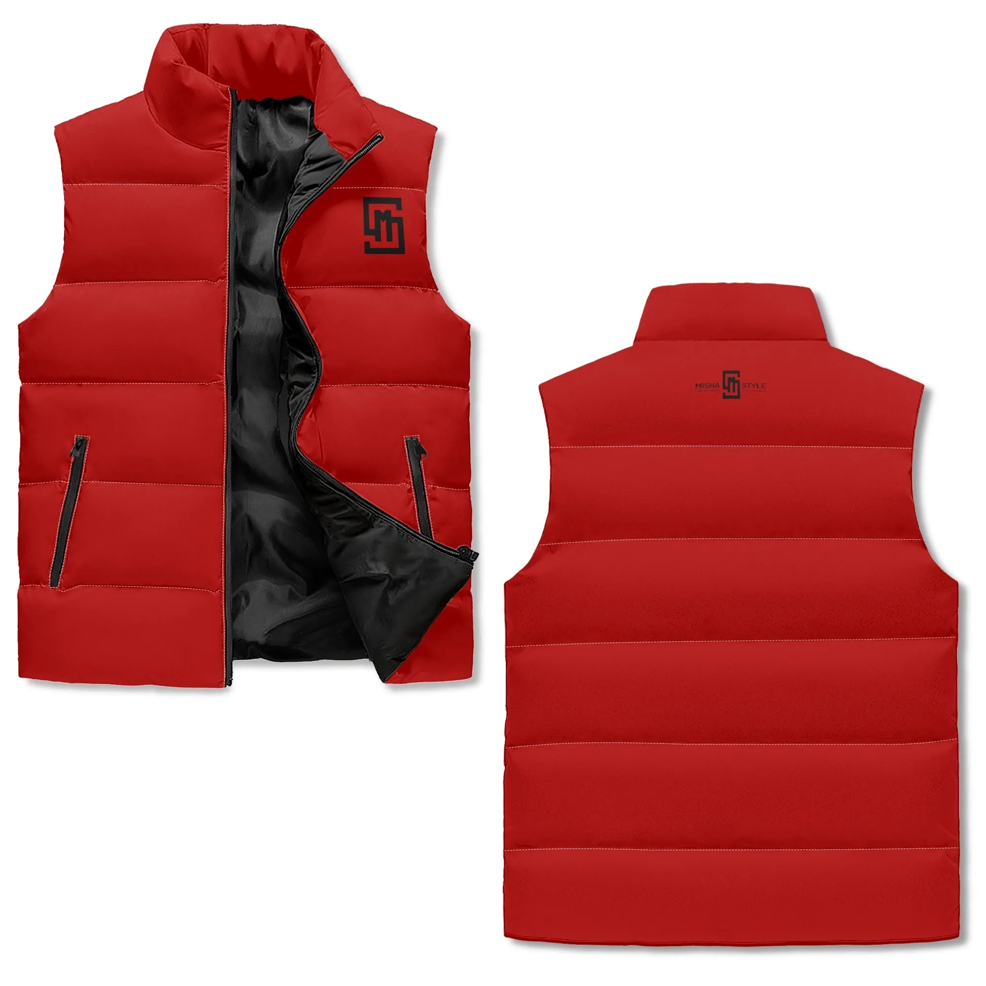 Velvet Red Lightweight Stand Collar Zip Up Puffer Vest