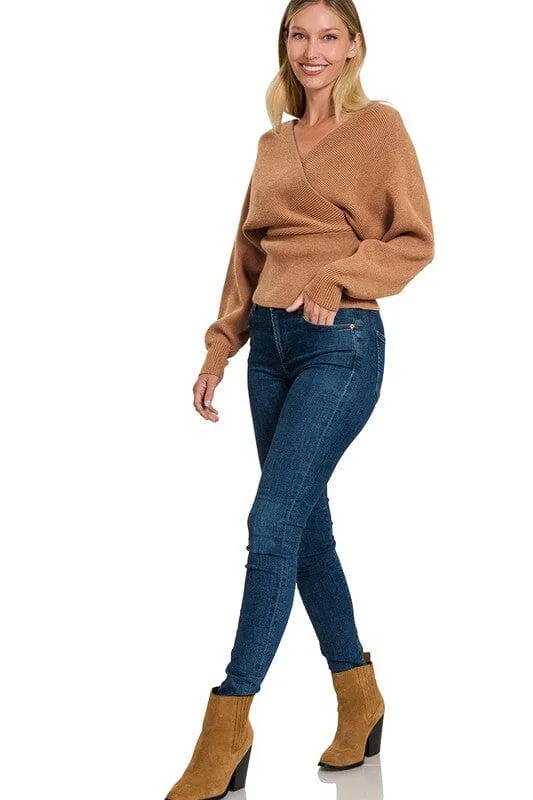 Viscose Cross Wrap Pullover Sweater