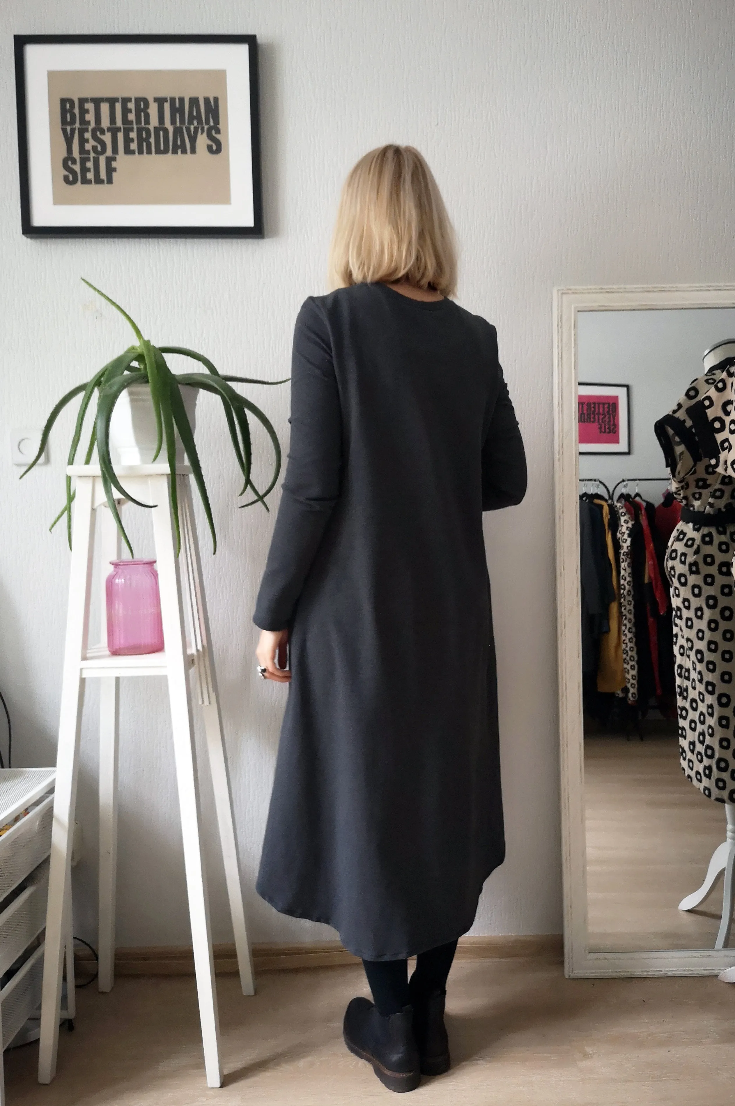 Warm and Comfortable Graffit Grey Melange Jersey Dress with Pockets and Extended Back - The Second warmest Dress in The World