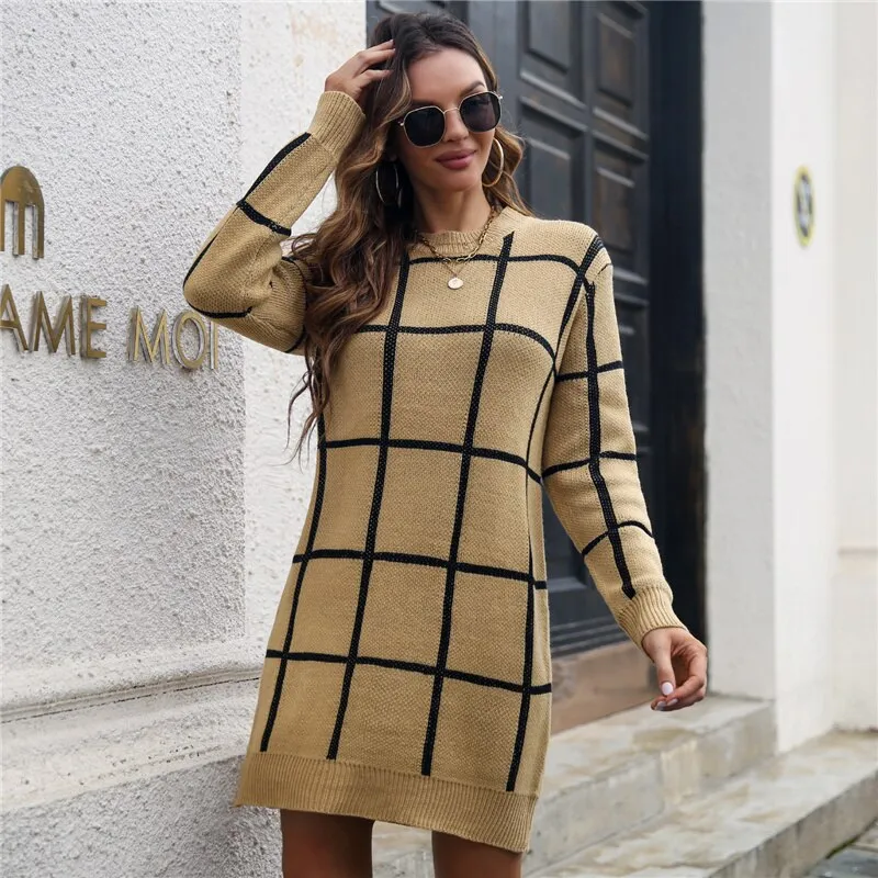 Warm Welcome Grid Sweater Dress