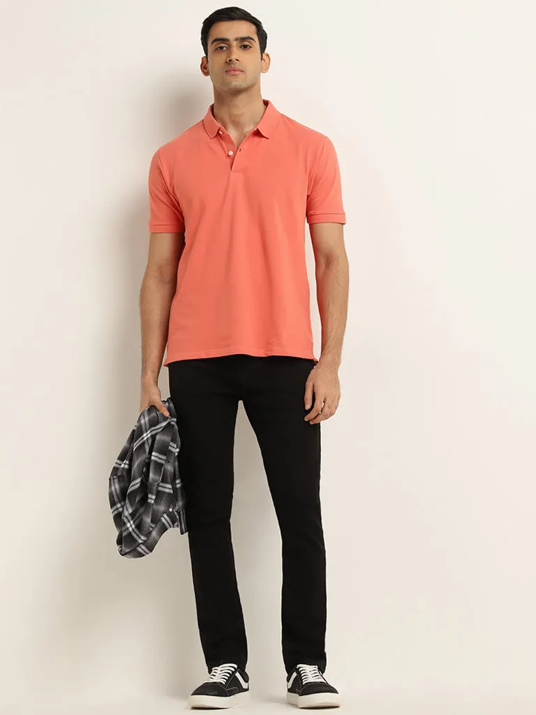 WES Casuals Coral Solid Slim Fit Polo T-Shirt