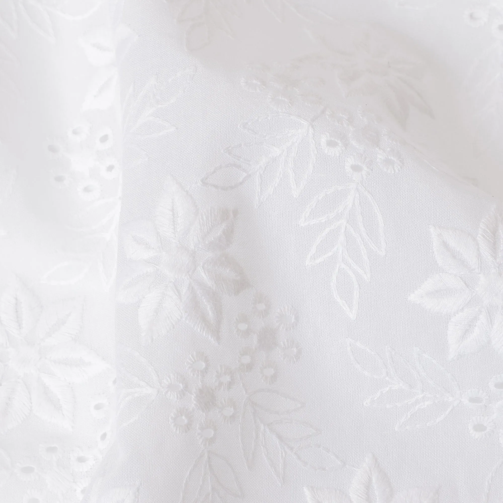 White Cotton Lawn Fabric with Floral Embroidery, 110 cm Width-D20450