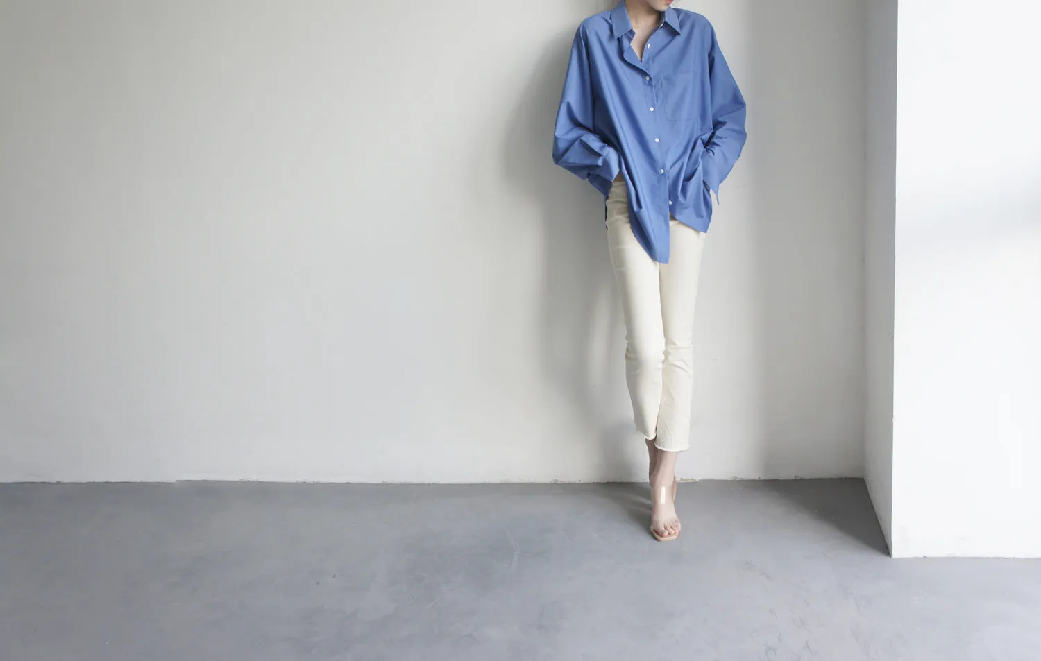 Woman Boyfriend Blue Oversized Long Sleeve Soft Shirt