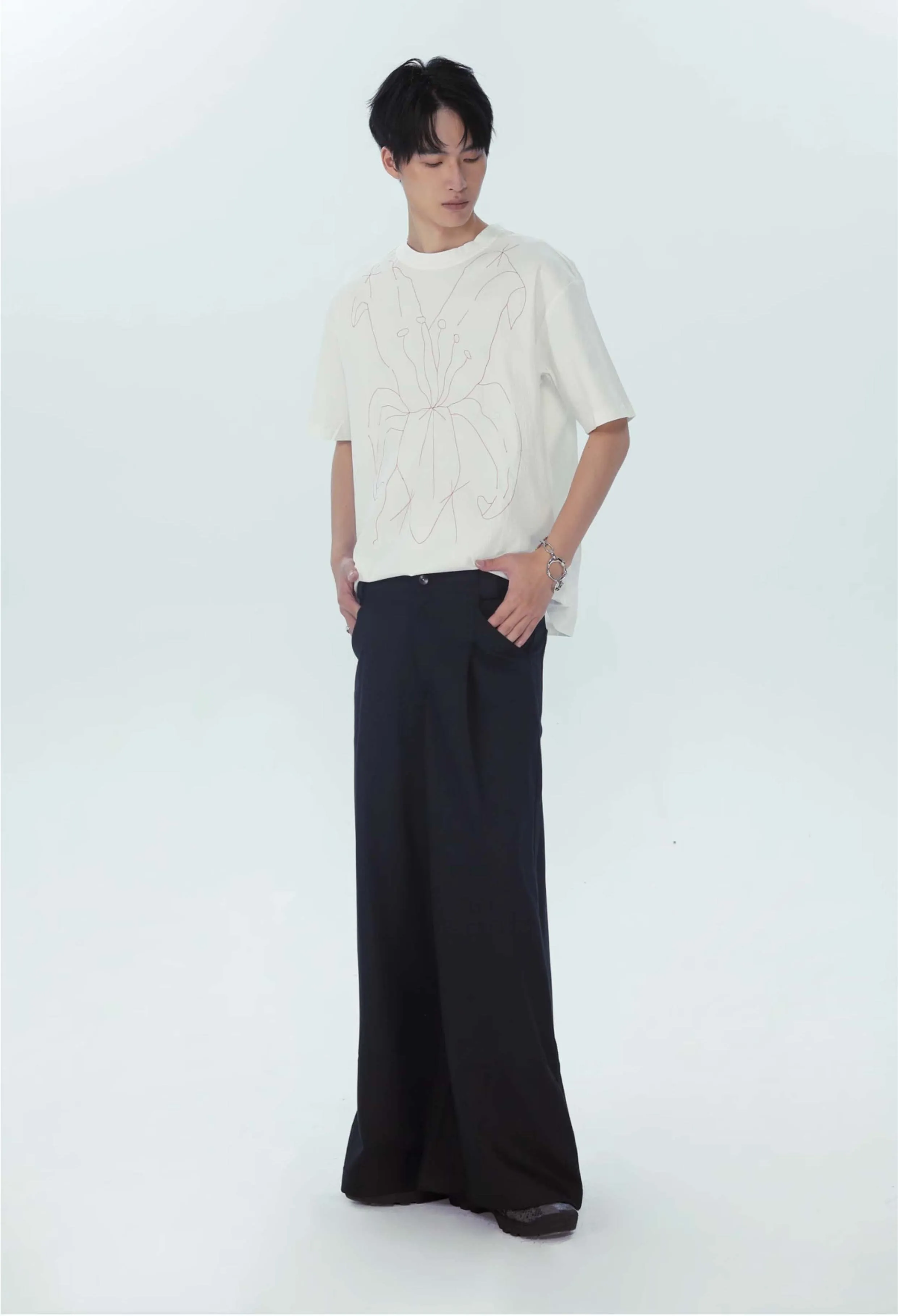 Wrinkle-resistant wide-leg casual pants