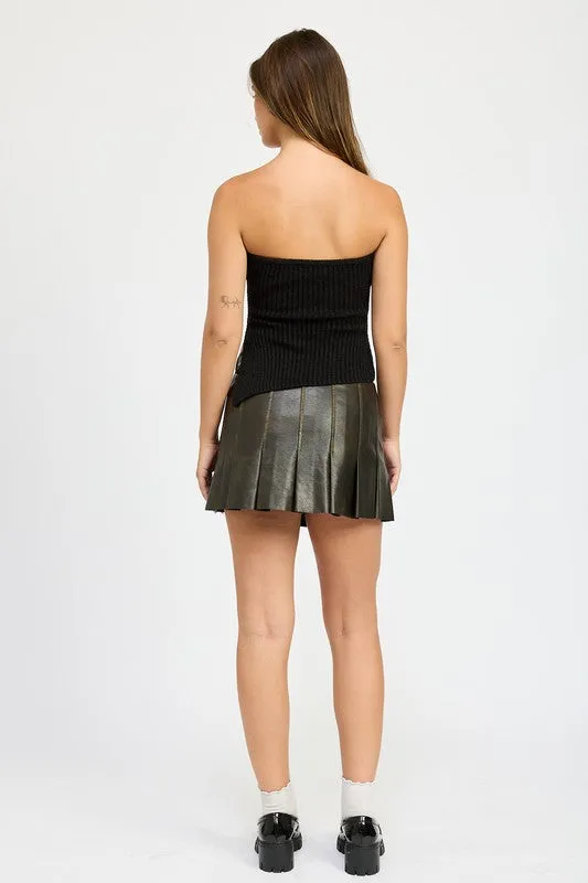 Yasmin Pleated Leather Skirt